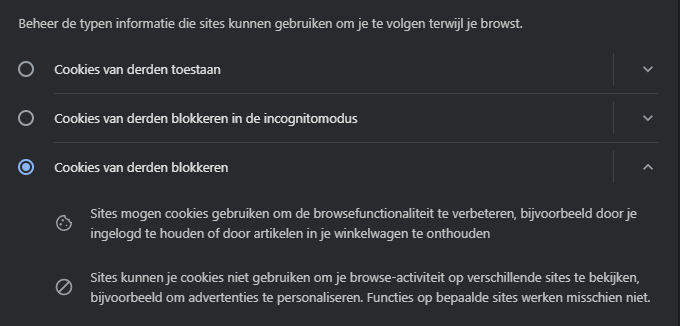 Cookies van derden blokkeren in browser