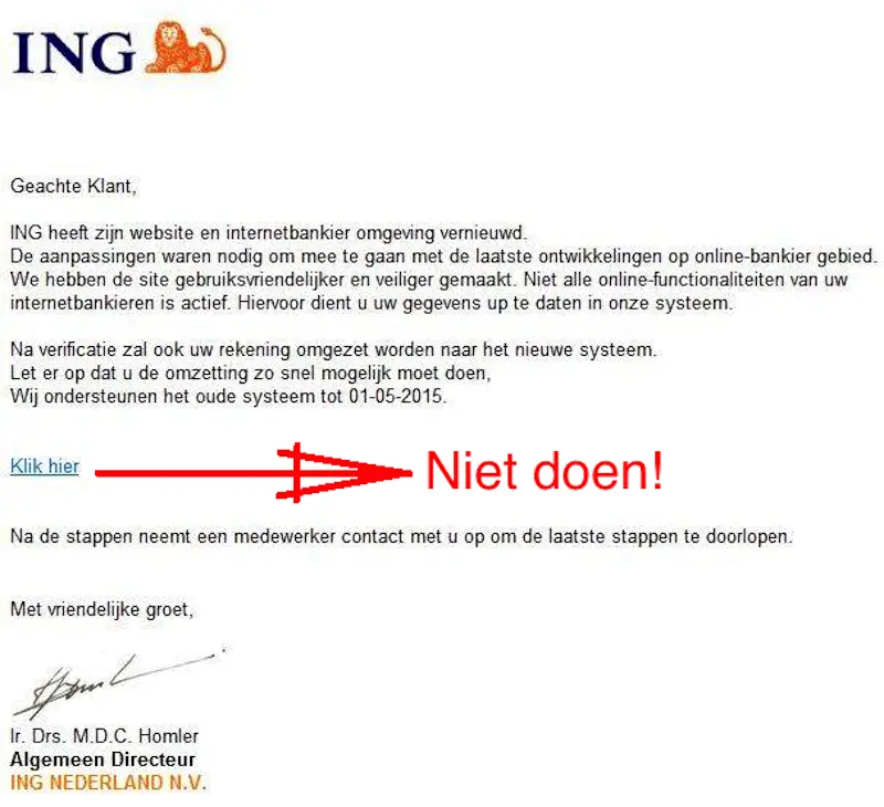 Voorbeeld van phishing e-mail
